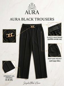 Aura Black Wide-Leg Pants with Gold Chain Detail
