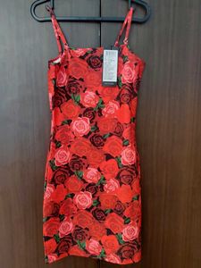 Red Rose Print Mini Dress