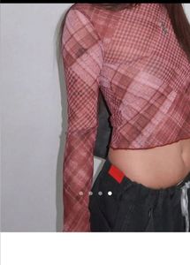 STYLISH SAVANA Y2k Sheer Plaid Long Sleeve Top