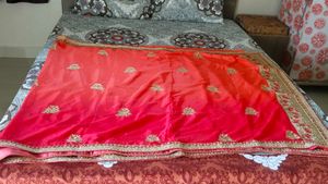 Stunning pink Embroidered Silk Saree