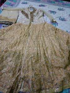 Elegant Gold Embroidered Anarkali Dress