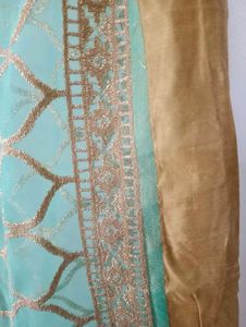 Duppata festive sea green golden colour