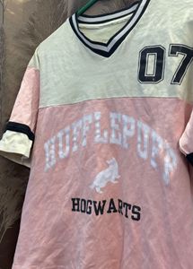 Off white And Pink Down Shoulder Tshirt