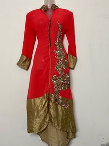 Red peach ethenic with kurta Gold Embroidery