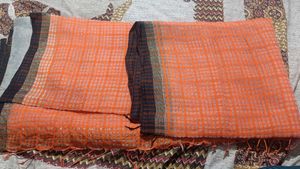 Elegant Orange Cotton Banarasi Checked Saree