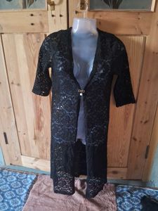 Elegant Black Lace Long Jacket/Cardigan