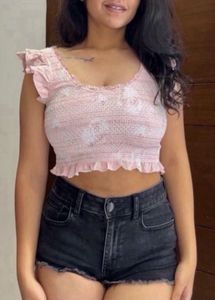 Cute Pink Smocked Crop Top