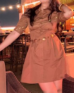 Brown Collared Midi Dress