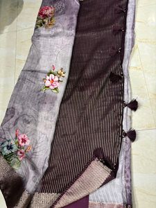 Pure Silk Lavendar New Saree With Blouse