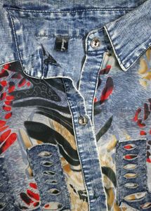 Distressed Print Button-Up Shirt