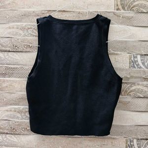 Black Ribbed Sleeveless Crop Top