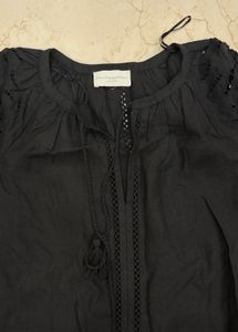 Elegant Black Cutwork Midi Dress