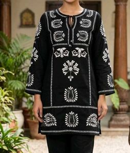 Elegant Black Co-ord Set with White Embroidery