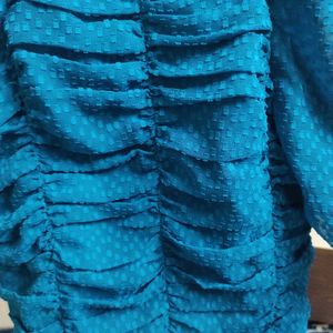 Blue Ruched Puff Sleeve Top