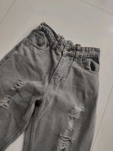 Grey Ripped Mom Jeans