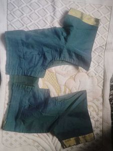 Elegant Teal Blouse with Gold Trim