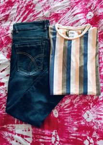 Striped Top & Blue Jeans Set