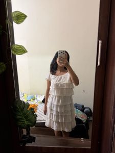 Korean Elegant White Tiered Dress