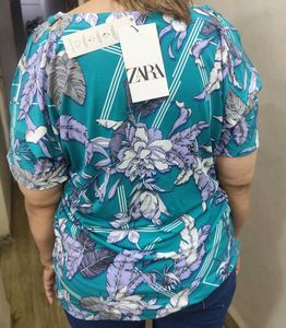 Zara Teal Floral Print Top - XXL