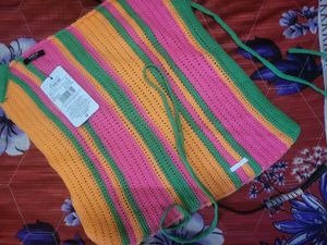 SHEIN MULTI COLORED Striped Crochet Halter Top