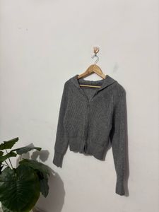 Gray Zipper Cardigan