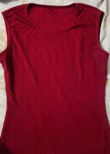 Sleeveless Red Knit Top
