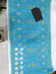 🇳🇿💫🎀Elegant Blue Bandhej Printed Saree