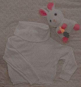 White Woolen Turtleneck Crop Top