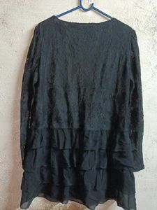 Trendy Partywear Lace Top Layered Blouson Black 🖤