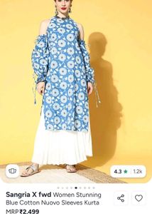 Women's Blue Floral Cold Shoulder Kurta