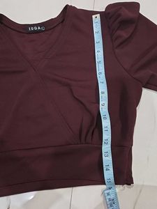 Maroon Puff Sleeve Crop Top
