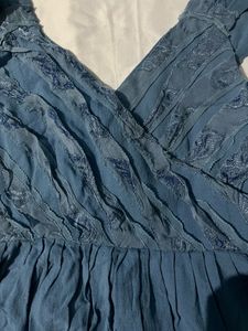 Blue Fit and Flare Midi Dress