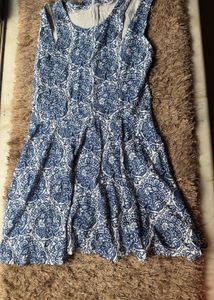 Blue &amp; White Patterned Fit &amp; Flare Dress