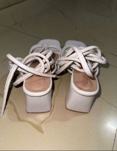 Stylish White Lace-Up Block Heels