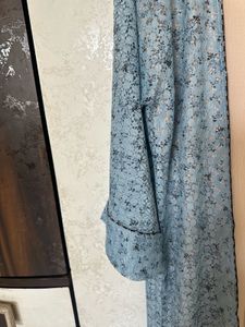 DXB Elegant Blue Lace Shrug abaya with inner