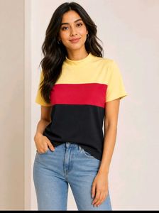 Color Block Mock Neck T-Shirt
