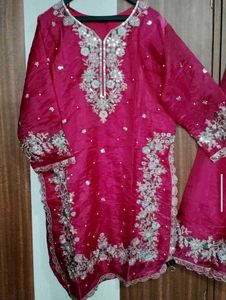 Embroidered Magenta Kurta with plazo and dupatta