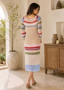 Crocheted Striped Midi Dress