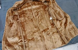 Brown suede..inside Faux Fur Trim Coat