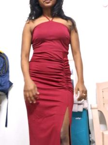 wine color body con dress