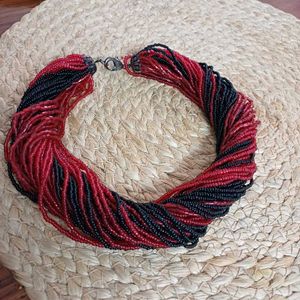 Red & Black Beaded Choker Necklace