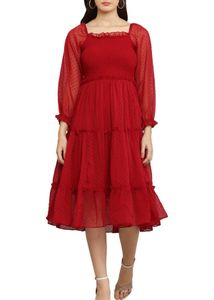 Red Tiered chikakari Dress