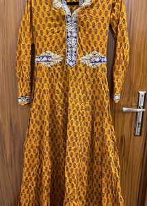 kaya boutique mustard Yellow Printed Anarkali Gown