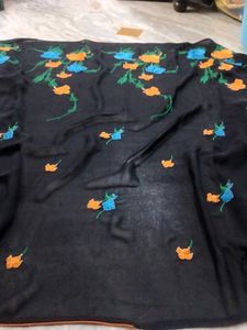 Embroidered Black Georgette Saree