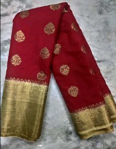 Red gold Banarasi Dola Silk saree