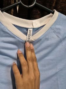 Baby Blue Cropped V-Neck Tee