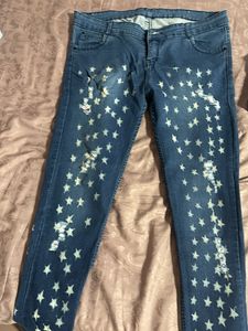 Star Print Distressed Jeans