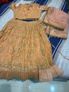 Stunning Peach Embroidered Lehenga Choli Set