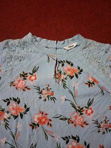Light Blue Floral Print Long Sleeve Top