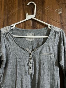 Cozy Grey Long Sleeve Henley Top